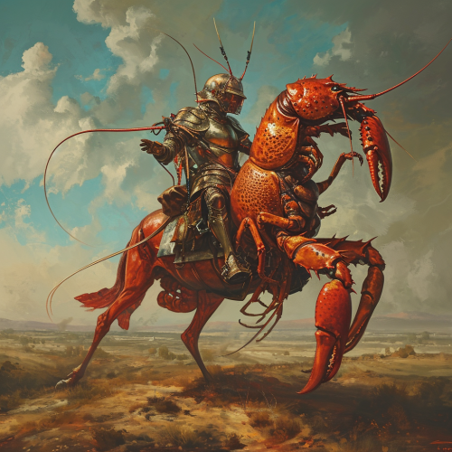 Comedic crayfish on a racehorse