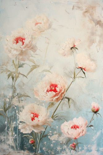 Creamy Textured Painting with Peonys Flowers