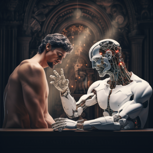 Cyborg based Creation of Adam artwork Cyborg based Creation of Adam artwork