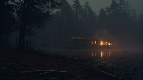 Creepy cabin in the woods by the lake