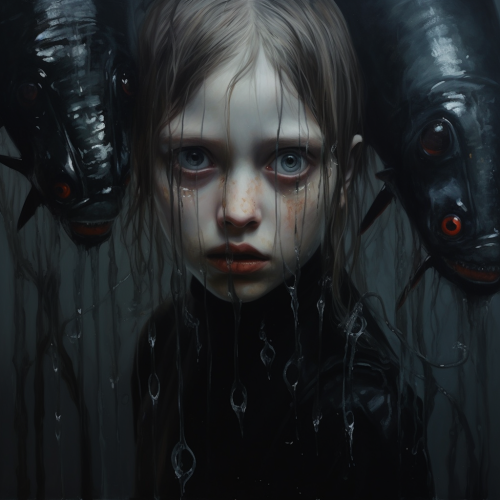 Creepy face in dark oil painting