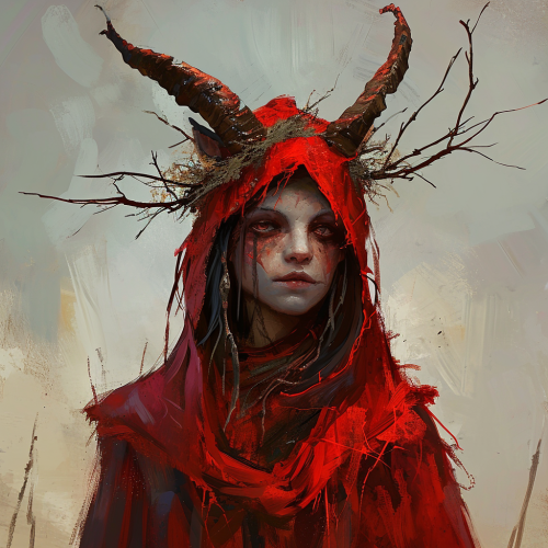 Creepy female scarecrow with antelope horns