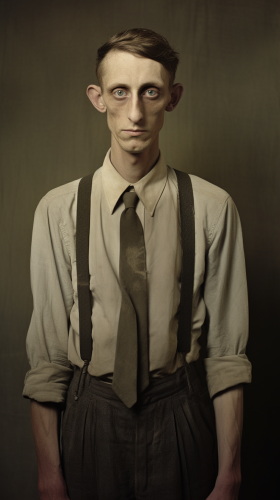 Skinny man with creepy 1930s portrait