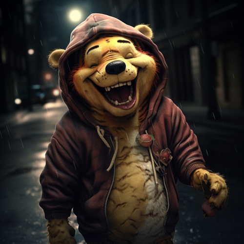 Creepy Winnie The Pooh with big eyes and teeth