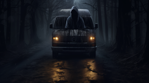 Creepy Man Crawling Out of Van
