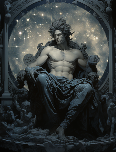 Cronus Greek God on Throne with Starry Galaxies