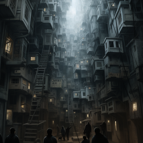 Crowded city with people and buildings