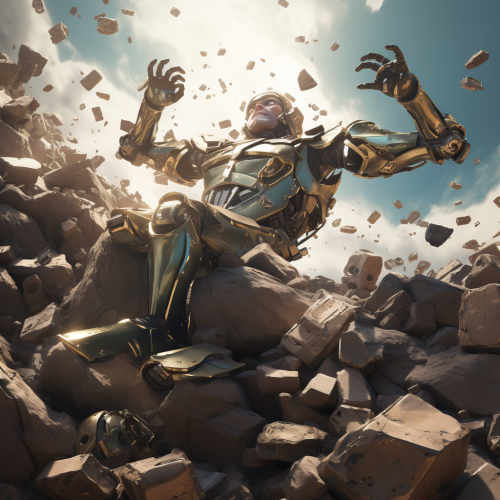 Robot crushed by falling boulders