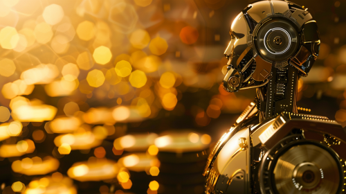 Crypto coins robot on bright background