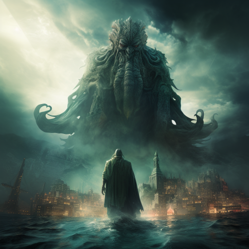 Cthulhu protecting Atlantis cityscape