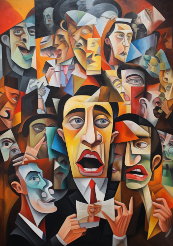 Cubist artwork of people communicating Cubist artwork of people communicating