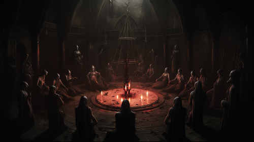 Group of cultists performing dark ritual