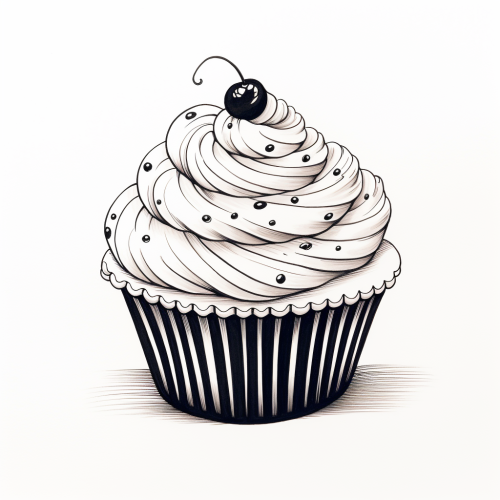 Cupcake black white line drawing