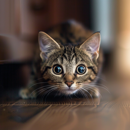 curious cat preparing to leap