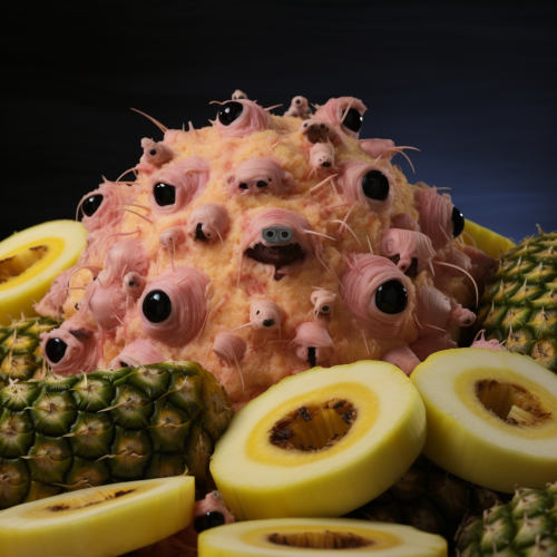 Cursed Skin Pile with Eyes, Pig, Pineapple, Flies, Palm Tree