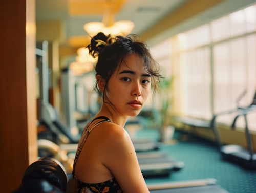 Young woman exercising in a hotel gym