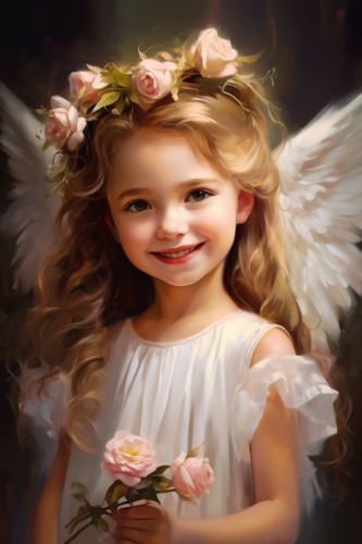 Adorable angel girl with wings and a rose Adorable angel girl with wings and a rose