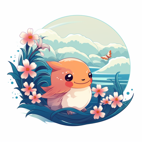 Cute bird and flower cartoon artwork