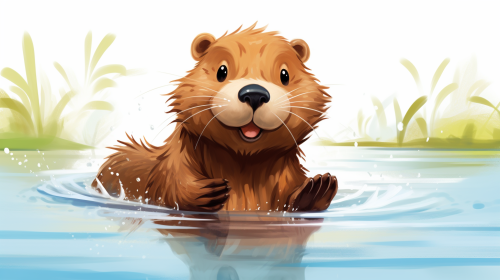 Cute cartoon beaver swimming on a white background