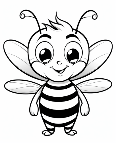Coloring Page of a Cute Cartoon Bee