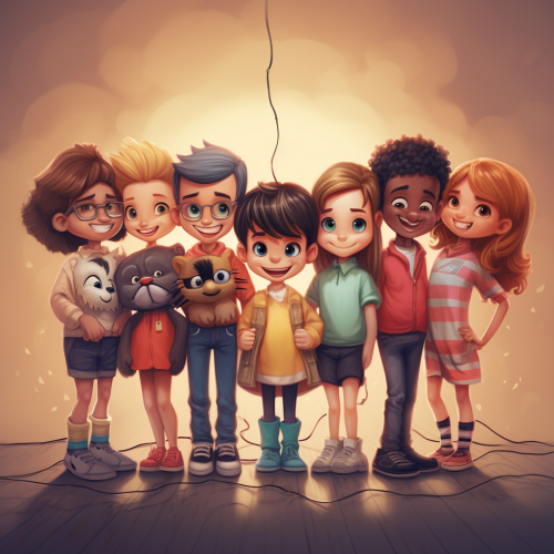 Cute Cartoon Character Meeting Friends