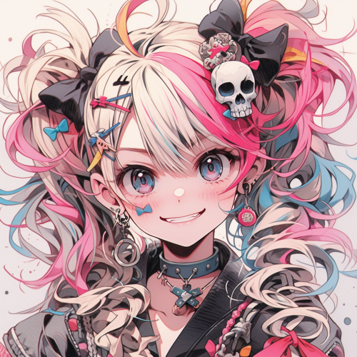 Cute cartoon girl with neon colors smiling