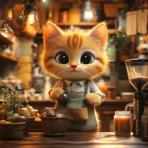 Cat brewing coffee in cafe