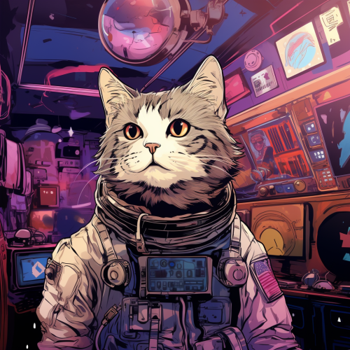 Cute cat in spacesuit adjusting