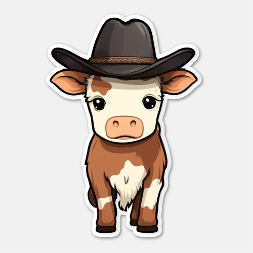 Adorable Cow with Cowboy Hat