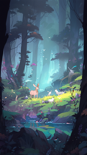 Adorable forest with vibrant colors