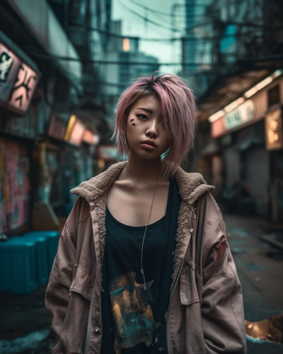 Portrait of a Cute Japanese Girl in Abandoned City