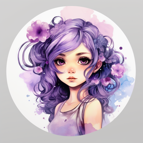 Cute little girl in pastel purple anime frame