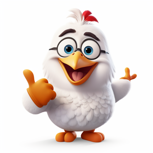 Cute white chicken mascot with thumbs up