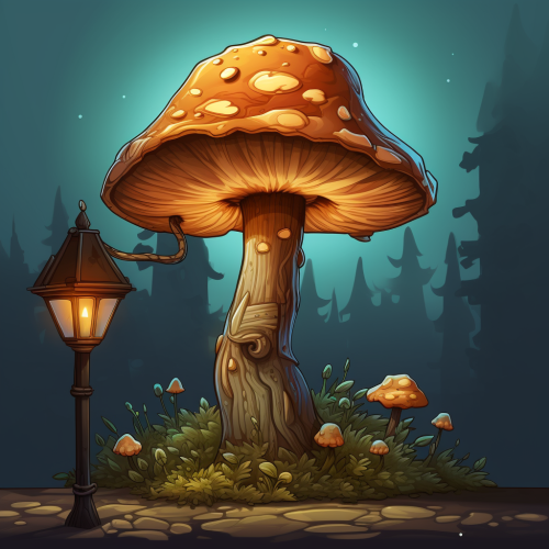 Illustration of a cute mushroom with a street lamp