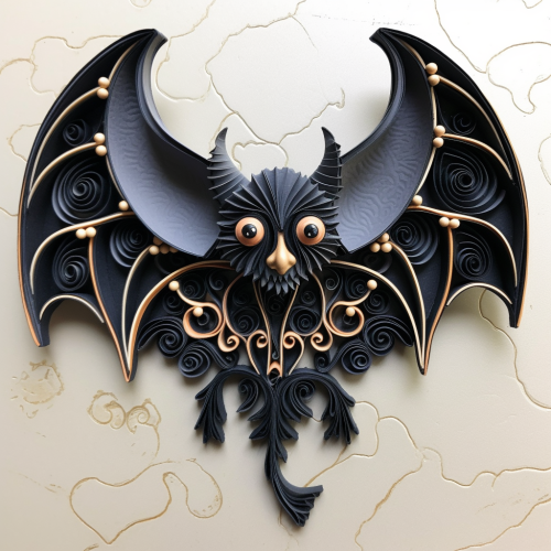 Beautiful handmade quilled bat artwork