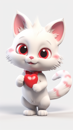 White cat with Valentine's heart