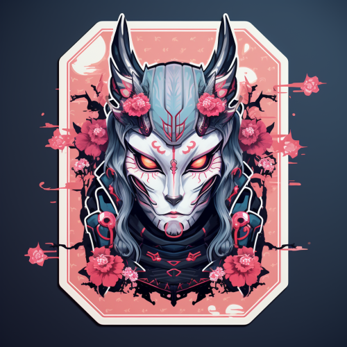 Cute cybernetic samurai sticker with square frame