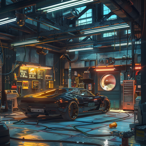 Cyberpunk Car Service Garage Scene