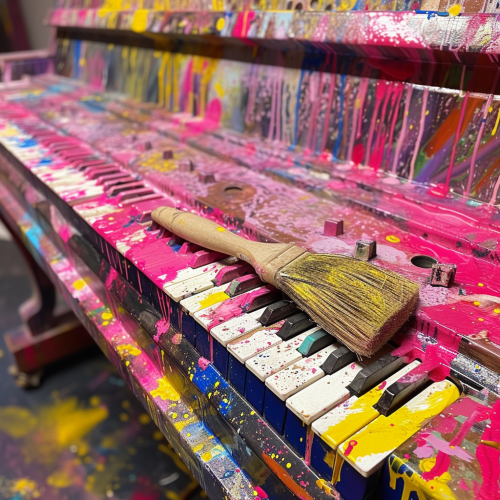 Cyberpunk paintbrush piano machine office
