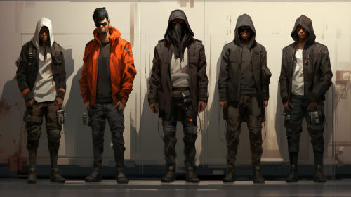 Concept art sketch of cyberpunk tech criminals