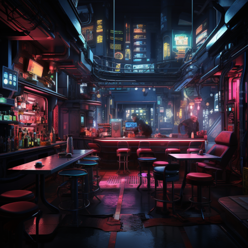 Cyberpunk cafe with neon lights Cyberpunk cafe with neon lights