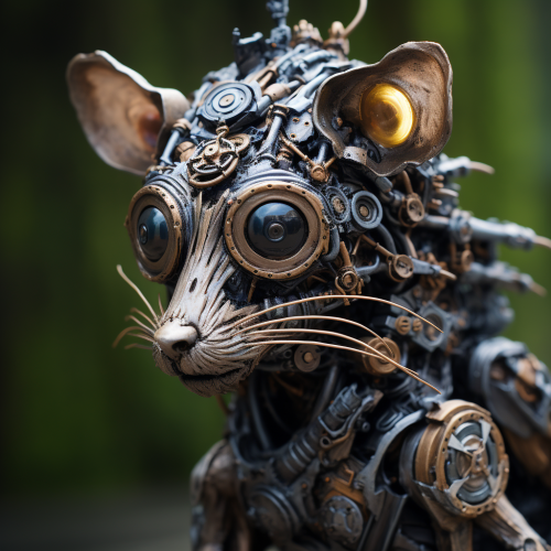 Cyberpunk Robot Rat on Tree Stub