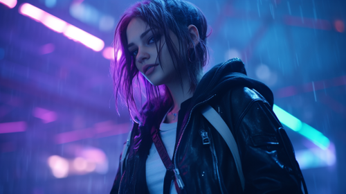 Cyberpunk techwear fashion with dynamic pose