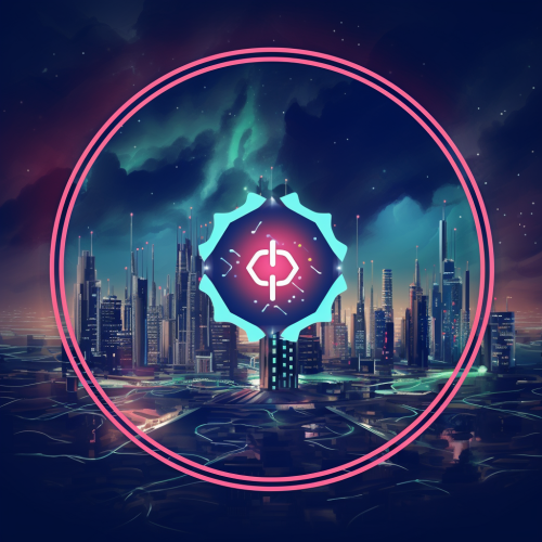 Cyberpunk Themed Logo with Electron Molecule