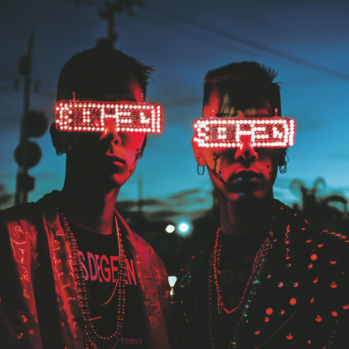 two cyberpunks with red glasses