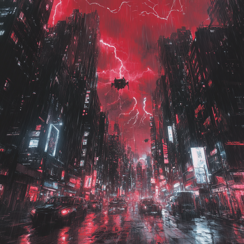 Cyborg in Dystopian Cityscape Chaos Cyborg in Dystopian Cityscape Chaos