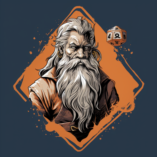 D20 dice with long grey beard