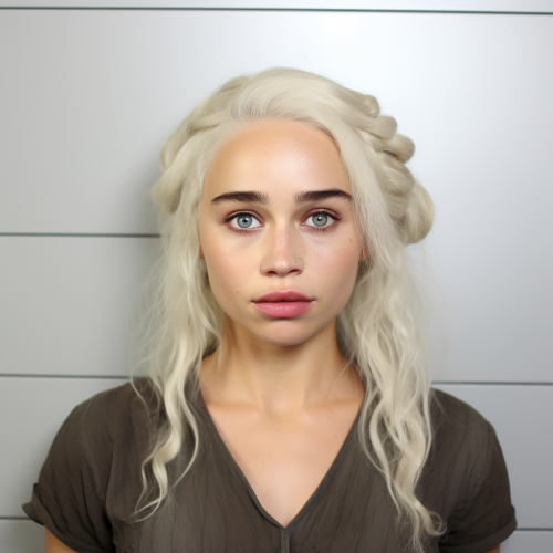 Daenerys Targaryen without makeup in mugshot