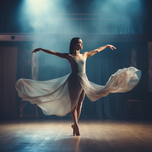 Graceful dancer with long legs and dark hair