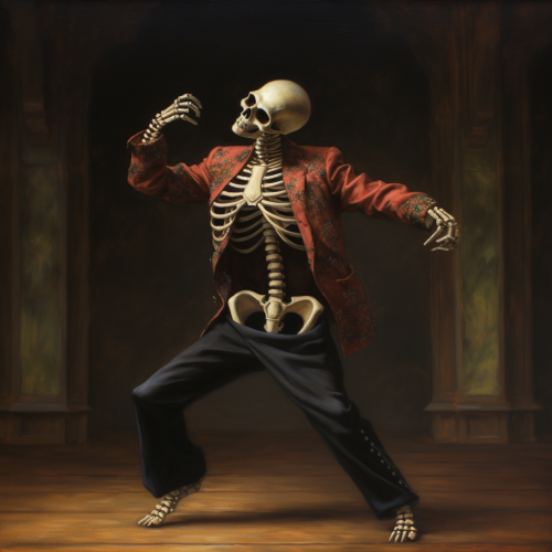 Dancing skeleton with friendly demeanor